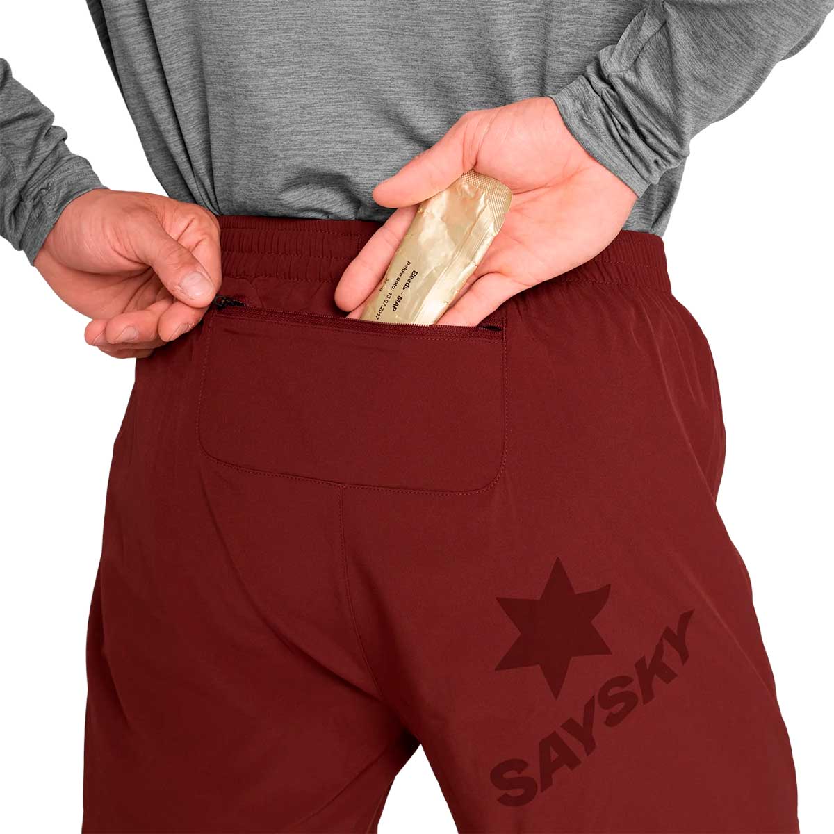 Short Deportivo Saysky Pace 2 in 1 Shorts 5'' Vino Negro Hombre - Imagen 4